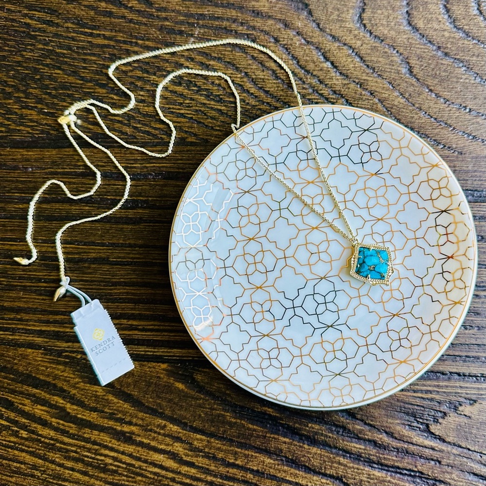 Kendra Scott Kacey Gold Bronze Veined Turquoise Magnesite Long Pendant Necklace